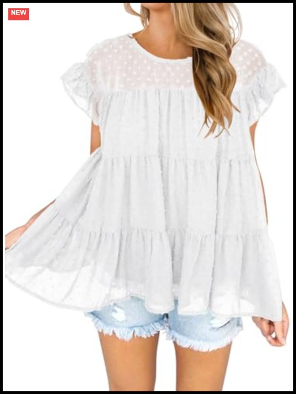 Women's Swiss Dot Babydoll Top Ruffle Sleeve Flowy Blouse Casual Summer